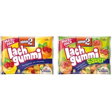 nimm2 Lachgummi – 1 x 376g Maxi Pack – Fruchtgummi mit Fruchtsaft und Vitaminen & Sauer – 1 x 376g Maxi Pack – Saure Fruchtgummis mit Fruchtsaft und Vitaminen