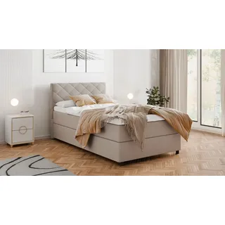 Homesy Boxbett Diamaro 120x200 cm mit Bettkasten und Topper - Dunkelbeige , Beige , Holz , Mode , 120x200 cm , Oeko-Tex® Standard 100 , Schlafzimmer, Betten, Boxspringbetten