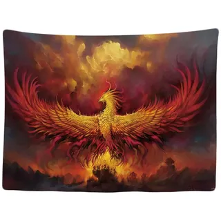 Ulticool - Wandteppich Tapestry Dekoration Wohnung - Phoenix Phönix Feuer Griechische Mythologie - 200 x 150 cm groß - Wandtuch Wandbehänge - Accessoires für Schlafzimmer Wohnzimmer