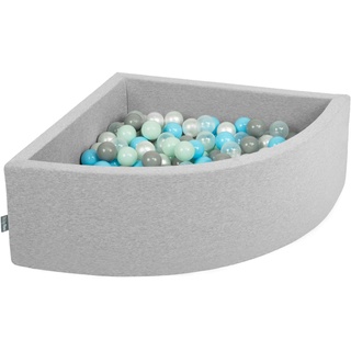 KiddyMoon Viertel Eckig Bällebad Bällepool 90X30cm/300 Bälle ∅ 7Cm Ballgruben Für Babys Spielbad Kleinkinder, Hergestellt In Der EU, Hellgrau:Perle/Grau/Transparent/Babyblau/Minze