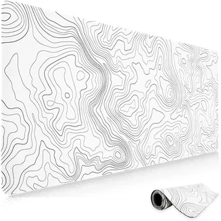 Niviy Gaming Mausepad Weiß,1200x600mm Große Topographische Mausmatte,Mousepad mit doppelt Vernähte Kanten Anti-Rutsch,XXXL Gaming Mauspad für PC,Büro,Zuhause(47.24x23.62in Kunstlinie Weiß)