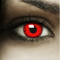 FXCONTACTS Farbige Kontaktlinsen Halloween Rot RED FLOWER + Tattoos, 2 Stück (1 Paar), Ohne Sehstärke, leicht einzusetzende rote Linsen, 2 x farbige Kontaktlinse für Cosplay, Karneval, Fasching, Anime