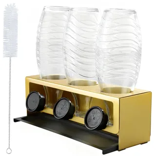 YIGII Sodastream Flaschenhalter,3er Abtropfhalter mit Herausnehmbare Abtropfwanne und Deckelhalter,Flaschenhalter Sodastream Crystal und Emil Flaschen, Gold