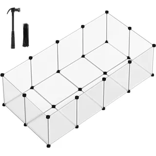 SONGMICS Freigehege mit Bodenplatten, Laufstall, Meerschweinchen Gehege, aus Kunststoff, Gehege für Hamster, Kaninchen, Igel, 143 x 73 x 46 cm, weiß LPC02W