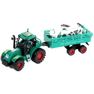 LE MONDE DE LA FERME - Traktor mit Anhänger und Tieren - Bauernhof - 021577A - 1/16 - Friktionsfahrzeug - Zufälliges Modell - Kunststoff - Kinderspielzeug - Landwirtschaft - Anbau - Ab 3 Jahren