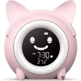 Equivera Schlaftrainer - Schlaftrainer Kinder - Wecker - Kinderwecker - Nachtlicht - Digitale Uhr - Rosa