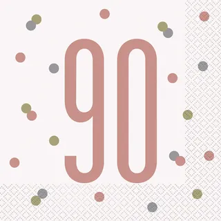 Papierservietten - Zahl 90 - 16,5 cm - Glitzer-Roségold-Geburtstag - 16er-Packung