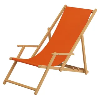 Gartenliege terracotta Liegestuhl Sonnenliege Kissen Strandstuhl Deckchair Buche 10-309 N KH - Orange