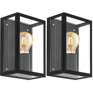 EGLO Außen-Wandlampe Alamonte 1, Außenleuchte Vintage, Wandleuchte aus Stahl verzinkt in Schwarz und klarem Glas, E27 Fassung, IP44 (Packung mit 2)