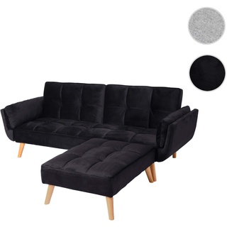 Mendler Schlafsofa HWC-K18 mit Ottomane, Couch Sofa Gästebett, Schlaffunktion 218x175cm ~ Samt schwarz