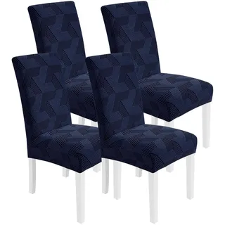 Stretch Stuhlhussen 4er Set Dunkelblau Universal für Hochlehner Waschbar