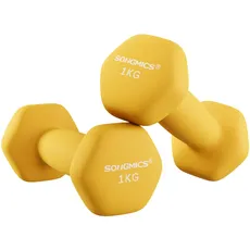 SONGMICS Hanteln 2er Set, Kurzhanteln, 2 x 1 kg, mit matter Beschichtung aus Neopren, rutschfest, Fitness, Gewichtheben für Zuhause, Fitnessstudio, gelb SYL62YL