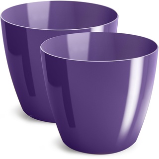 PECZEKO Blumentopf glänzender, Pflanzkübel aus Übertopf Kunststoff Dekorativer Topf für, groß und klein Pflanzen, 2er-Set blumenkübel, blumenkübel kräutertopf, (2 Pack) Violett, ø 14 cm