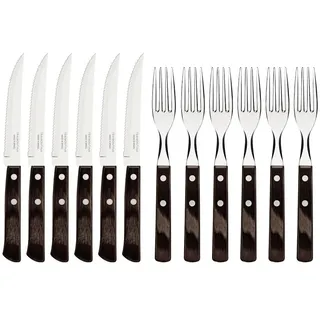 Tramontina Steakbesteck Pizzabesteck, 12-teiliges Set, für 6 Personen, Steakbesteckset, rostfreier Edelstahl, FSC zertifizierter Echtholzgriff, spülmaschinenfest, Blister