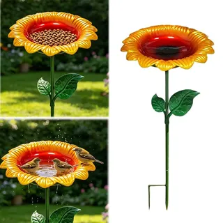 AXVRAV 64cm Vogeltränke Stehend Garten, Groß Metall Vogelbad Stehend für Draußen, Blumen Gartenstecker Vogeltränke Winterfest Frostsicher Vogelfutterspender Wassertränke für Vögel Garten Hinterhof