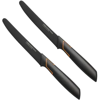 Fiskars - 2er Tafelmesser Set - Tomatenmesser Edge mit Wellenschliff rostfrei - Modernes Design - Schwarz