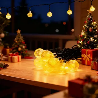 NewAusen Solar Lichterkette 60 LED 11 m Warmweiß | IP65 Winterfest | Dämmerungs-Sensor – 12 Std Dauerlicht | für Garten, Balkon Deko, Terrassen, Weihnachten, Hochzeiten, Partys, Bäume, Warmweiß