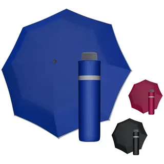 Doppler Regenschirm Mini Light Up Reflect in blau I Regenschirm mit reflektierendem Rand I Handöffner Taschenregenschirm I Mini Schirm mit Schirmtasche I Leichter Taschenschirm für unterwegs
