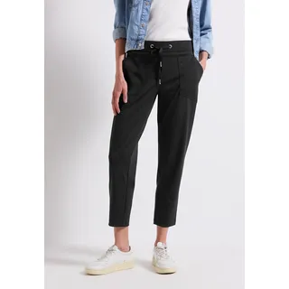 Stoffhose STREET ONE "Style Bonny", Damen, Gr. 40, Länge 28, schwarz, Web, Obermaterial: 82% Polyester, 18% Elasthan, unifarben, 7/8-Länge, Hosen Stoffhose, Sommerhose mit Tunnelzug am Bund