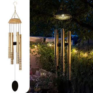 Gadgy Solar Windspiel mit Melodie – Wetterfestes Solar Windchime aus Aluminium und Holz – Automatisch bei Dunkelheit – Garten Terrasse Balkon