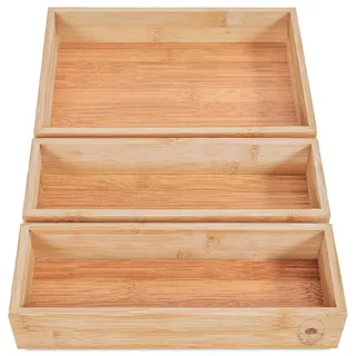 DeinKaufladen.com 3er Set Aufbewahrungsbox Holz Organizer – praktische und flexible Bambus Box - Schubladen Box Sortierbox Sortierkasten Kosmetik Aufbewahrung Ordnungsbox Holzboxen Holzkasten