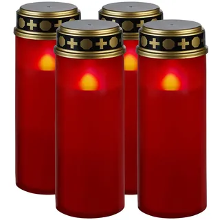 PEARL Grablicht mit Solarzelle: 4er-Set XL-LED-Grablichter, Lichtsensor, Batteriebetrieb, 21 cm, rot (Solar-Laterne für Friedhof, Grablaterne LED Solar, Kerze)