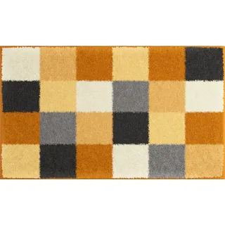 Grund Badteppich , Gelb, Schwarz, Weiß , Textil , Karo , rechteckig , 70x120 cm , Oeko-Tex® Standard 100, Made in Europe , für Fußbodenheizung geeignet, rutschfest , Heimtextilien, Badtextilien, Badematten