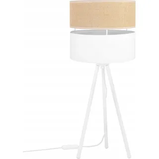 Light-Home Juta Lampenschirm Tischlampe Modern - Nachttischlampe - Tischleuchte E27 - 1-Flammig EDRON - Weiß Basis und Jute und Weiß - Weiß, Braun