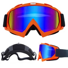 E-Soul Motorrad Goggle Motocross Wind Staubschutz Fliegerbrille Snowboardbrille Schneebrille Skibrille Wintersport Brille Für Damen Und Herren Jungen Und Mädchen (Orange Multicolor)