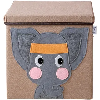 LIFENEY Aufbewahrungsbox mit Deckel und Elefant I Spielzeugbox mit Tiermotiv passend für Würfelregale I Ordnungsbox für das Kinderzimmer I Aufbewahrungskorb Kinder
