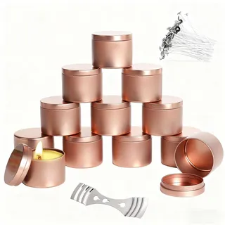Zyiphor 12 Stück Kerzengläser zum Befüllen Kerzendosen Leer mit Deckel, 120ml Candle Jar mit 60 Dochte für DIY Kerze Gewürze, Schmuck, Pulver, Süßigkeiten (Roségold)