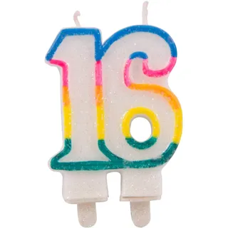 Folat Glitzerkuchenkerze Regenbogen Zahl 16 9 x 6 x 1,5 cm