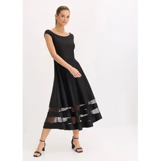 Off-Shoulder-Kleid BONPRIX, Damen, Gr. 48/50 (XL), N-Gr, schwarz, Obermaterial: 95% Polyester, 5% Elasthan. Spitze: 100% Polyester, festlich, ausgestellt, Kleider Off-Shoulder-Kleid, mit Spitzen-Einsatz, ausgestellte Passform