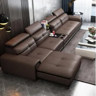 Sitz Möbel Wohnlandschaft Luxus Kunstleder Ecksofa L-form Polster Modern Relax - Braun