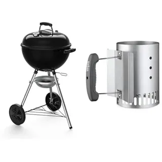 Weber Original Kettle Holzkohlegrill, 47 cm, Schwarz (13101004) & Compact Rapidfire Barbecue Kaminanzünder, 15 cm