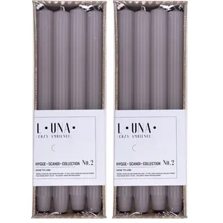 DONAU HOME Set Lange Stabkerzen Gerippt/Aschgrau/Grau / 4 Stück / 30 x Ø 2,50 cm Unparfümiert/Geriffelte/Tafelkerzen zur Dekoration im Wohnzimmer, Bad / 10 Stunden Brenndauer/Leuchterkerzen