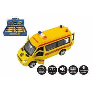 Krankenwagen Rettungswagen Metall/Plastik 15cm auf Fledermaus. mit Licht mit Ton auf einziehbar