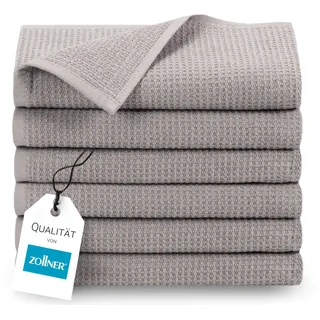ZOLLNER 6er Set Handtücher in 50x100 cm - langlebige Frottiertücher in grau - mit praktischem Aufhänger - Zeitloses Waffelmuster - waschbar bis 95°C - Baumwolle - Hotelqualität