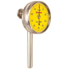Starrett 196MB1 Universal-Messuhr, hinterer Kolben, gelbes Zifferblatt, 0-100 Ablesung, 0-5 mm Bereich, 0,02 mm Graduierung