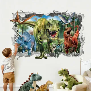 wondever Wandtattoo Dinosaurier 3D Wandsticker Dschungel Tiere Dino | Abziehen und Aufkleben, Abziehbar, Wandaufkleber Selbstklebend für Kinderzimmer Junge Babyzimmer Jungenzimmer Wanddeko