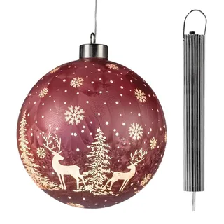 LED Deko Kugel hängend Wild Berry rot  12 cm Glasleuchte + Timer (6h an / 18h aus) Farbglas Batteriebetrieben. - Stimmungslicht - Rot