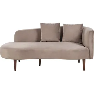 BELIANI Chaiselongue Rechtsseitig Hellgrau Samtstoff Holzfüße Dunkelbraune Beine Kissen Inklusive Glamourös Wohzimmer - Beige, Braun