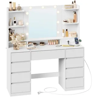 Boxxx Schminktisch , Weiß , Glas, Holzwerkstoff , 9 Schublade(n) Schubladen , rechteckig , D , 40x144x107 cm , Schlafzimmer, Schminktische