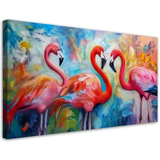 Feeby Leinwandbild Flamingos Vögel Tiere abstrakt bunt 120x60cm - Multicolor - Textil - 120x60 cm - Bilder - Rahmen, Bilder, Leinwandbilder