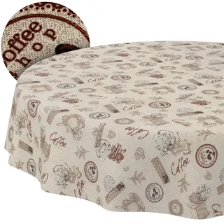 Tischdecke abwaschbar Tischtuch Lotuseffekt pflegeleicht aus Baumwolle Polyester schmutzabweisend Outdoor Gartentischdecke Coffee Kaffee Rund 120cm