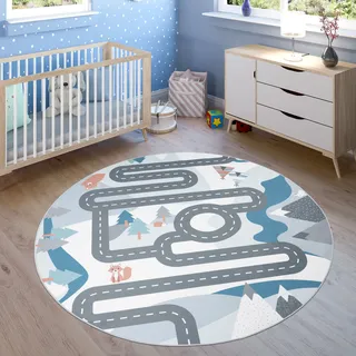 Paco Home »Bino 574«, rund, 4 mm Höhe, Kurzflor, Straßen-Spiel-Teppich, Tippis & Wald, Kinderzimmer