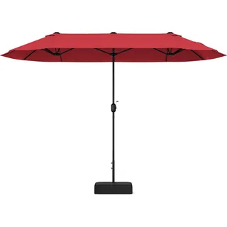 COSTWAY Doppelsonnenschirm 400x200cm mit Ständer und Kurbel, Gartenschirm UPF 50+, Marktschirm XXL - Rot, Schwarz