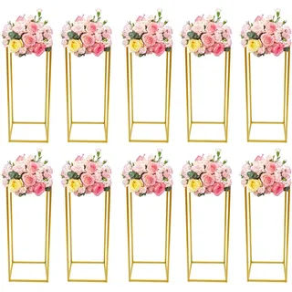 Blumenständer - Metall Säulenständer - Set mit 10 - 24×24×60 cm - Tragkraft 5 kg pro Ständer - XL - Freistehend - Für Hochzeit & Party - Gold