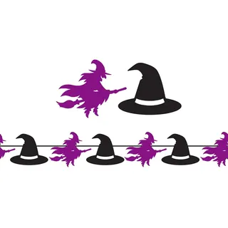 Fiestas Guirca | Hexen Girlande (300 cm) - Halloween und Themenparty Dekoration - Ideal für Feiern und Events - Dekorationszubehör - Lila und Schwarz
