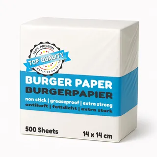 Belmalia ► 500 Blatt ◄ Eckiges Burgerpapier Backpapier Patty Paper für Hamburger, Frikadellen, Patties, Presse, Grill, Antihaftbeschichtet, 14 x 14 cm